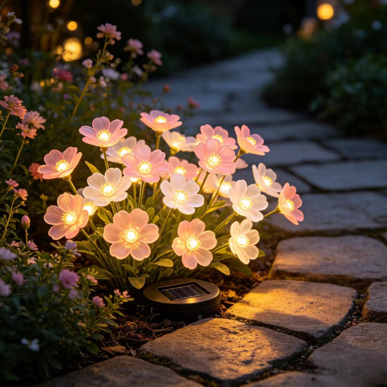 Solar Flower Garden Lights – Pink & White Outdoor Decorative Stake Lights