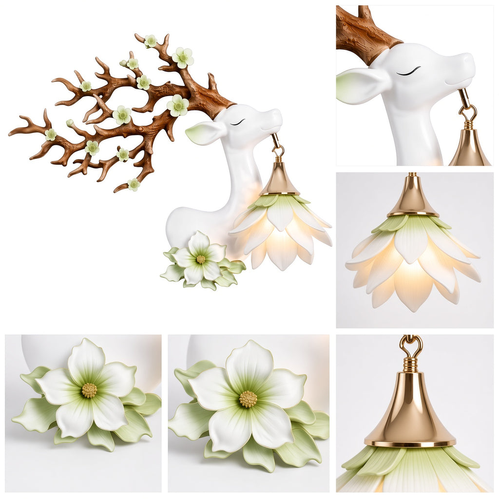 White Deer Flower Wall Sconce – Decorative Wall Lamp