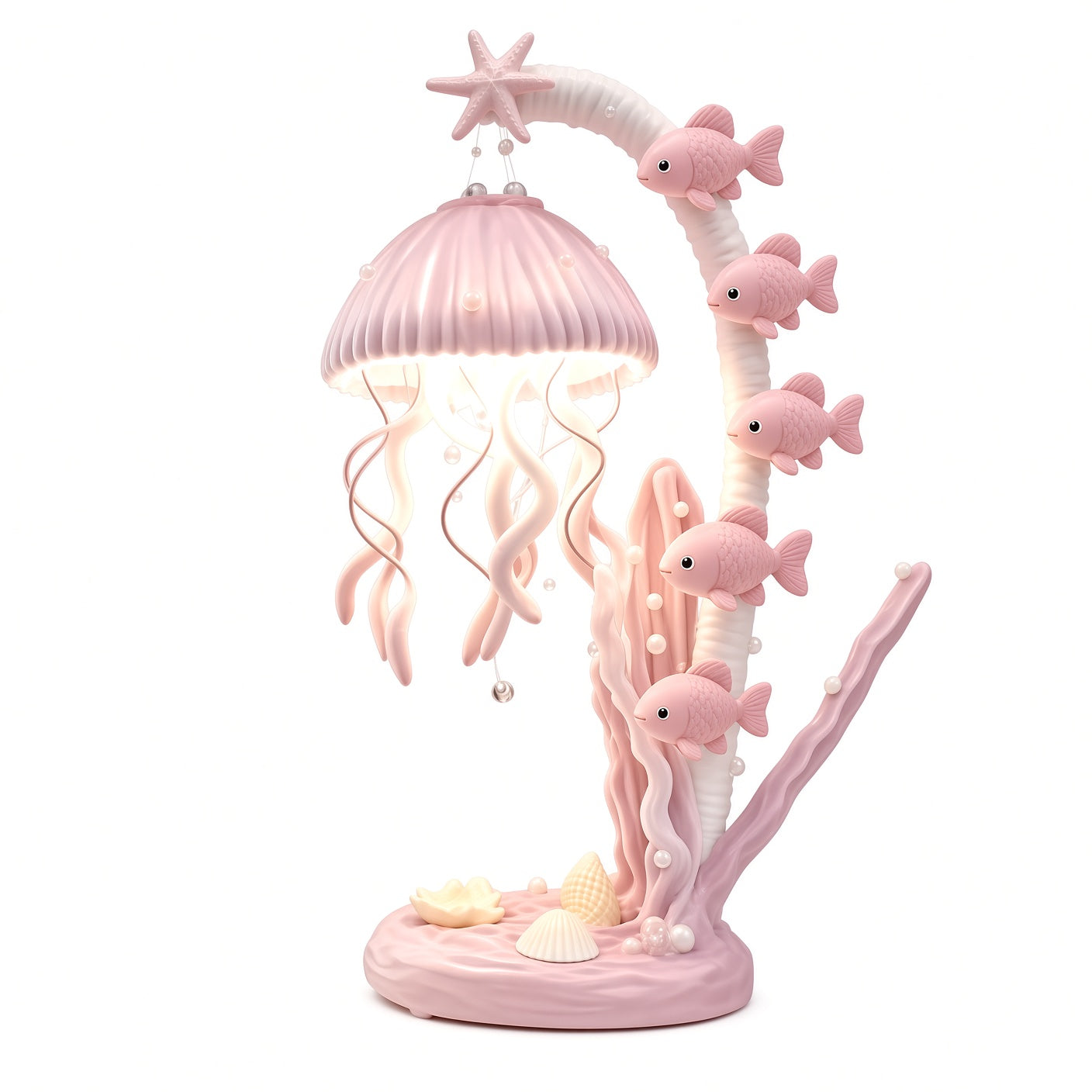 Jellyfish Ocean Night Light – Blue LED Table Lamp with Fish & Shells