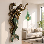 Mermaid Wall Sconce – Bronze Decorative Wall Lamp with Green Crystal Teardrop