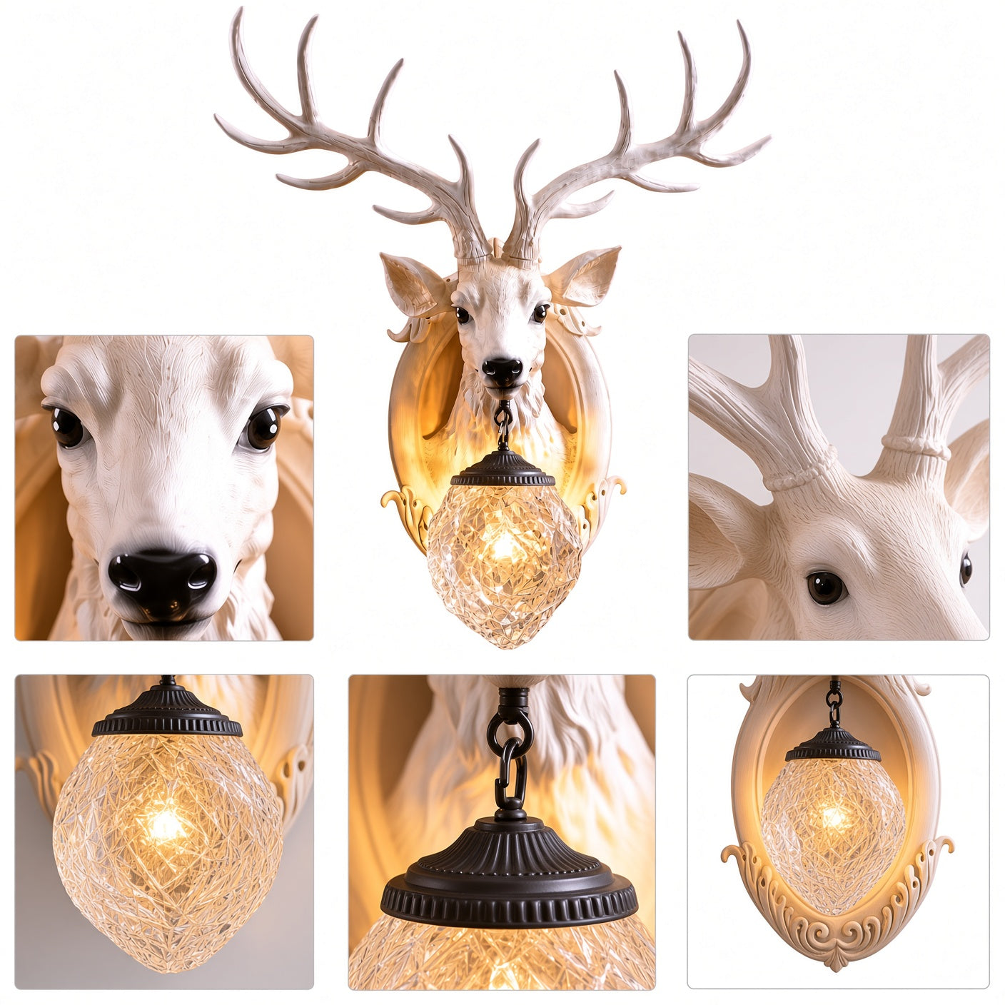 Deer Head Crystal Wall Sconce – White Decorative Wall Lamp