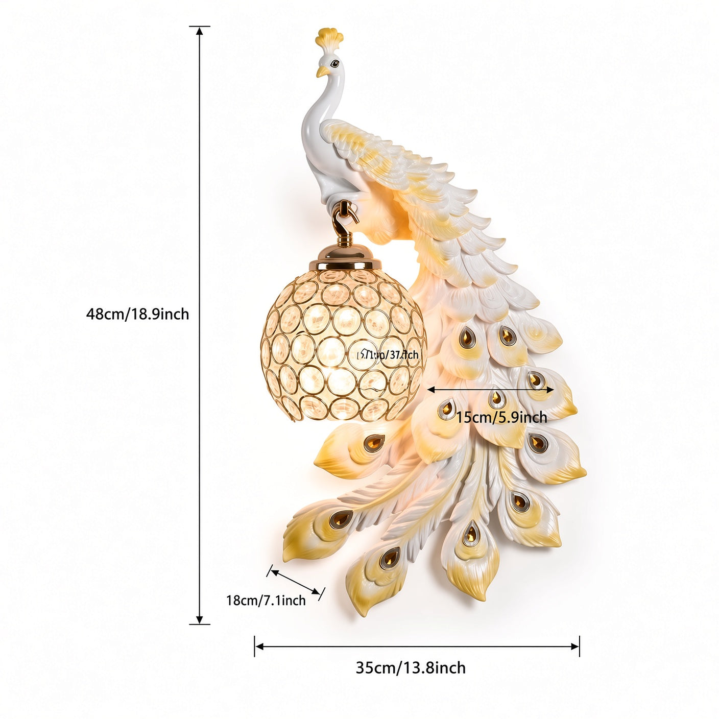 Peacock Crystal Wall Sconce – White & Gold Decorative Wall Lamp