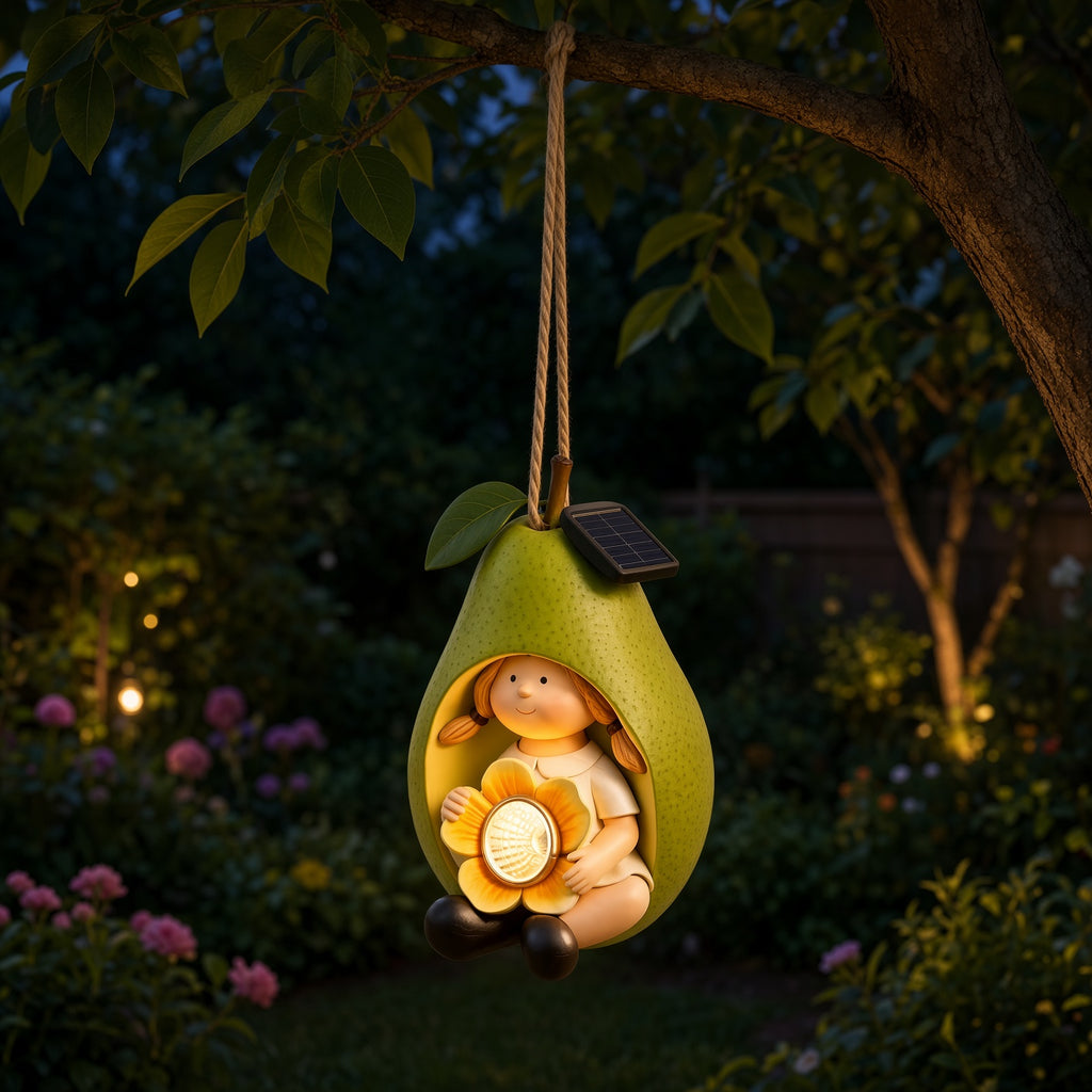 Pear Solar Hanging Light – Outdoor Decorative Garden Lamp with Girl Figure