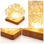 Crystal Rock Night Light – Rechargeable LED Bedroom Lamp with Wooden Base