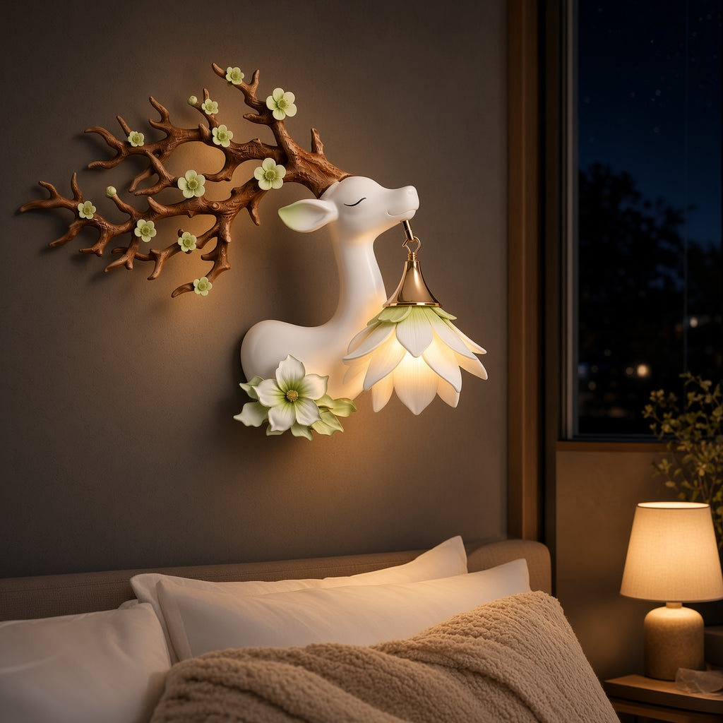 White Deer Flower Wall Sconce – Decorative Wall Lamp
