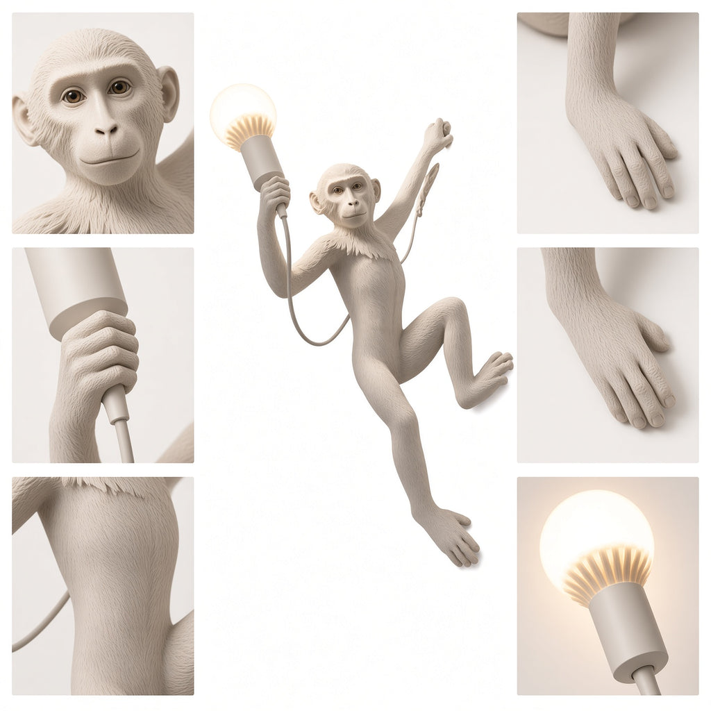 Monkey Wall Sconce – White Climbing Monkey Decorative Wall Lamp