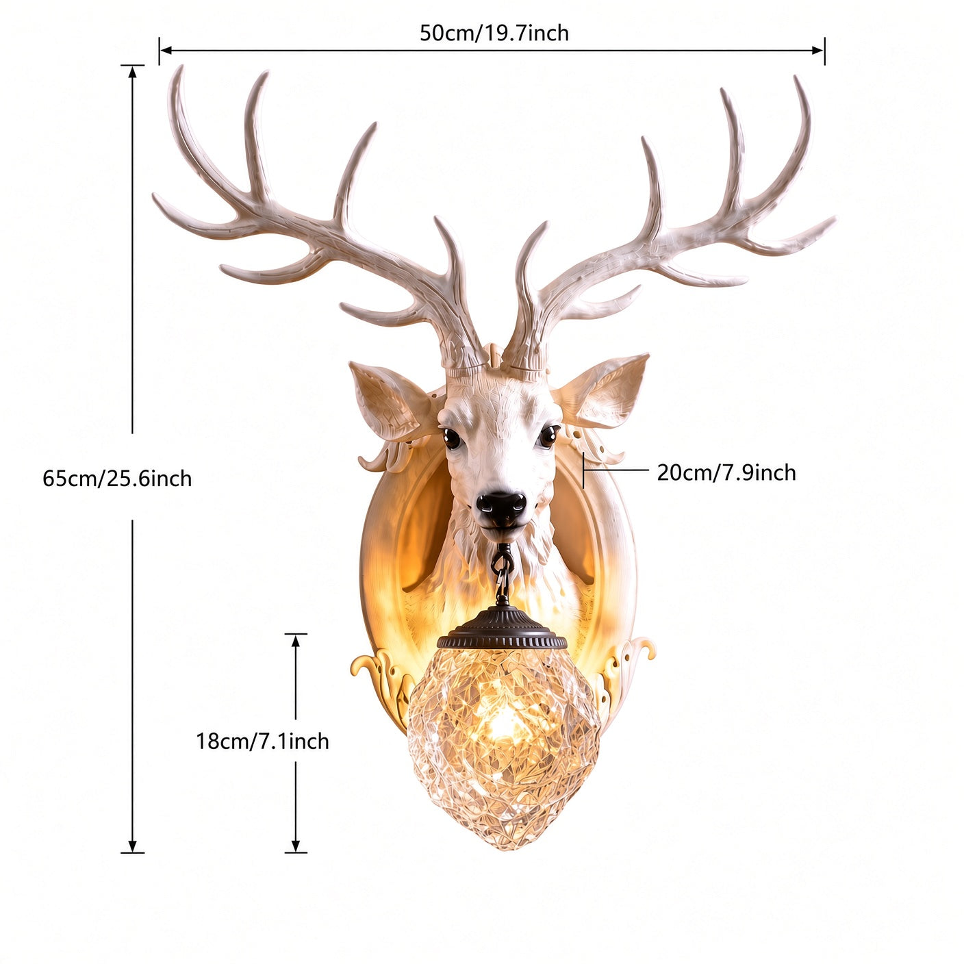 Deer Head Crystal Wall Sconce – White Decorative Wall Lamp