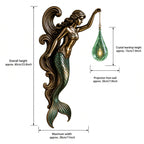 Mermaid Wall Sconce – Bronze Decorative Wall Lamp with Green Crystal Teardrop