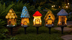 Solar Garden Stake Lights – Set of 5 Miniature House & Mushroom Pathway Lights