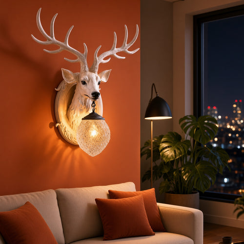Deer Head Crystal Wall Sconce – White Decorative Wall Lamp