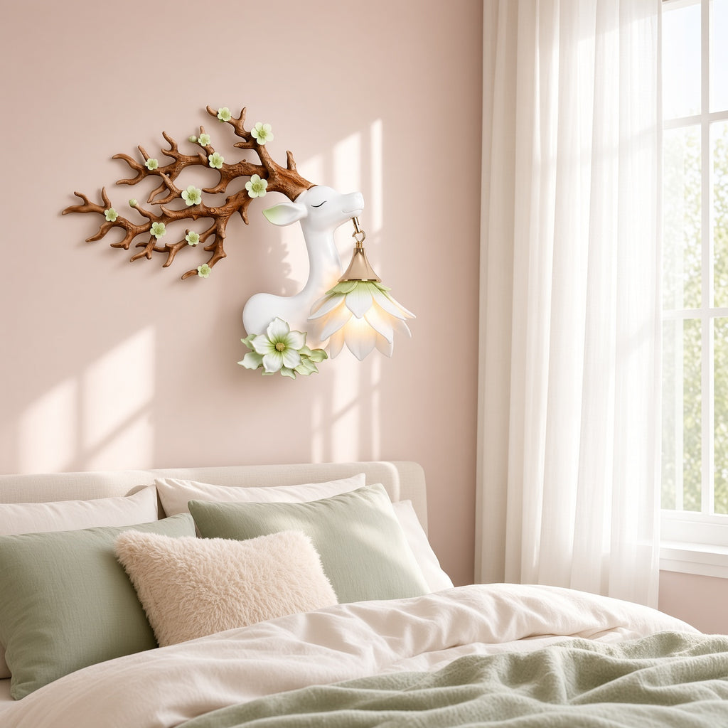 White Deer Flower Wall Sconce – Decorative Wall Lamp
