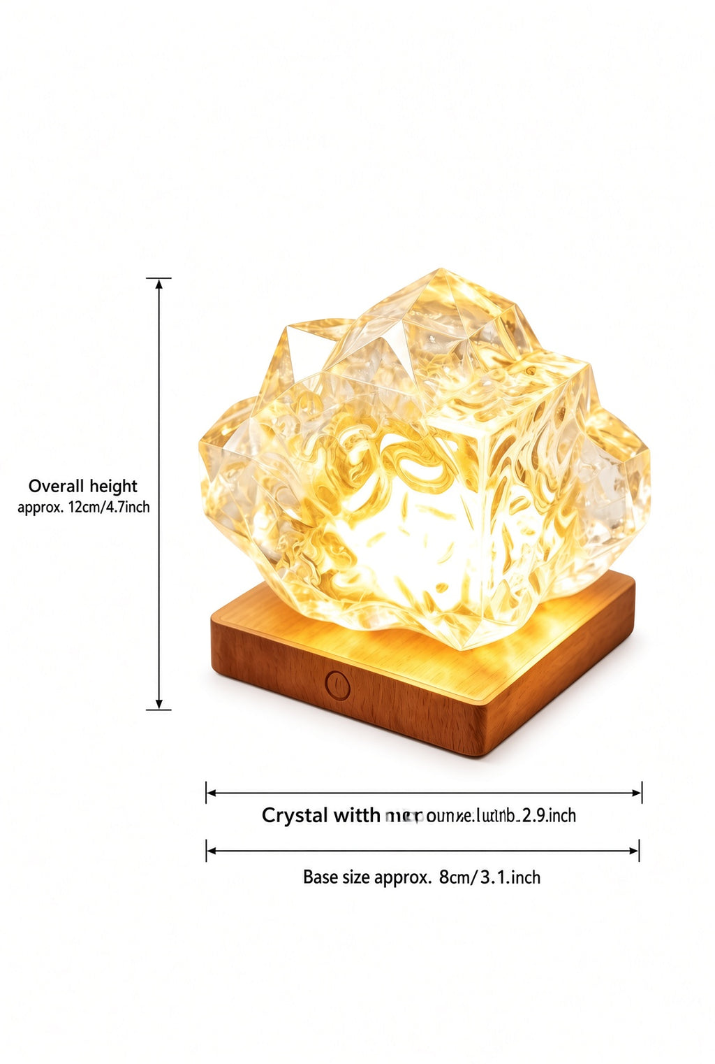 Crystal Rock Night Light – Rechargeable LED Bedroom Lamp with Wooden Base
