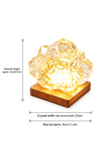 Crystal Rock Night Light – Rechargeable LED Bedroom Lamp with Wooden Base
