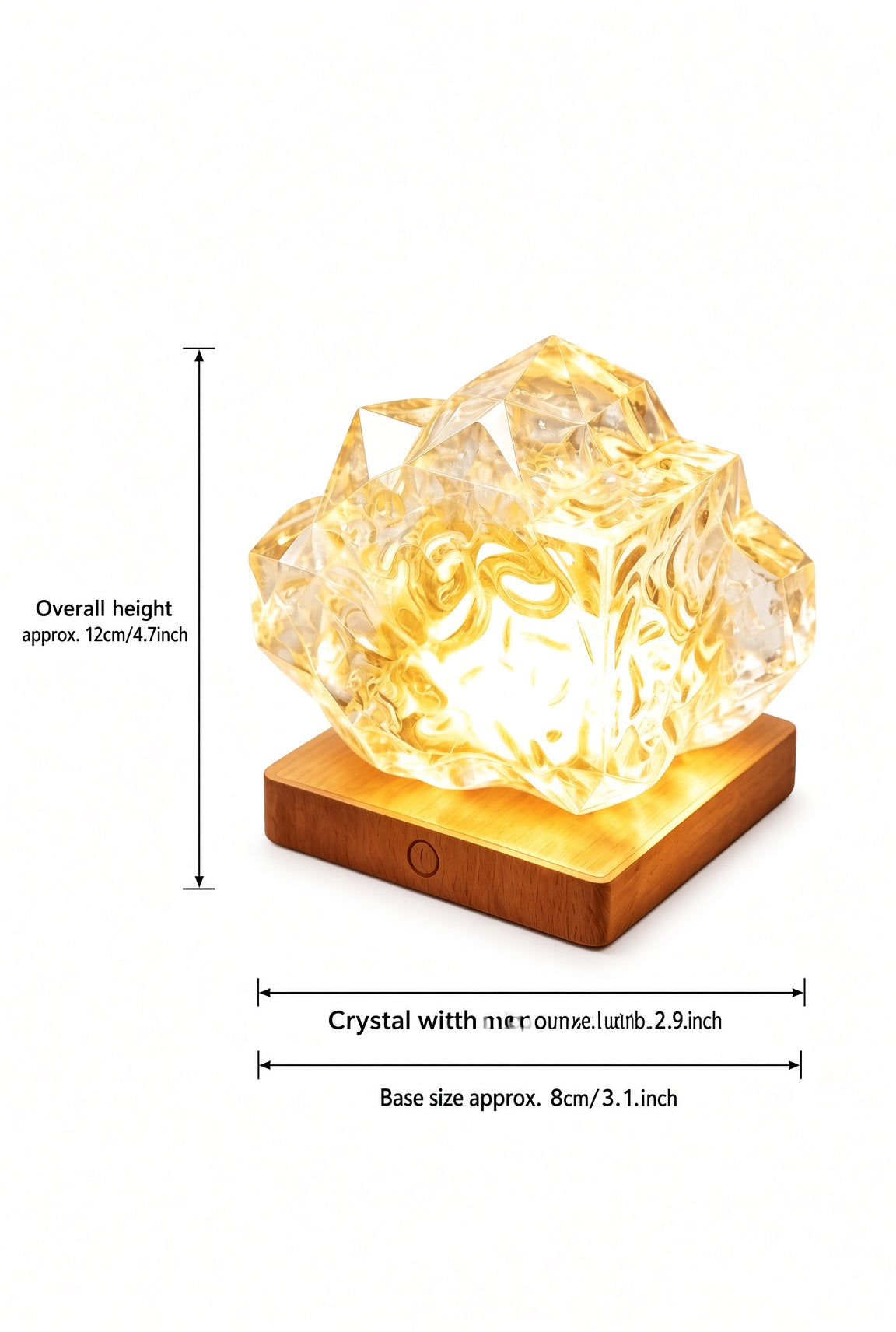 Crystal Rock Night Light – Rechargeable LED Bedroom Lamp with Wooden Base