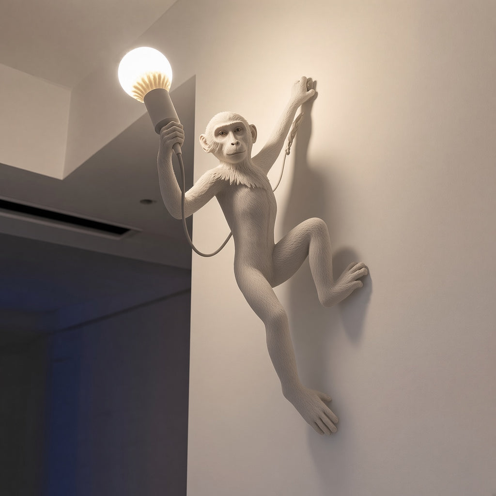 Monkey Wall Sconce – White Climbing Monkey Decorative Wall Lamp