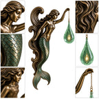 Mermaid Wall Sconce – Bronze Decorative Wall Lamp with Green Crystal Teardrop
