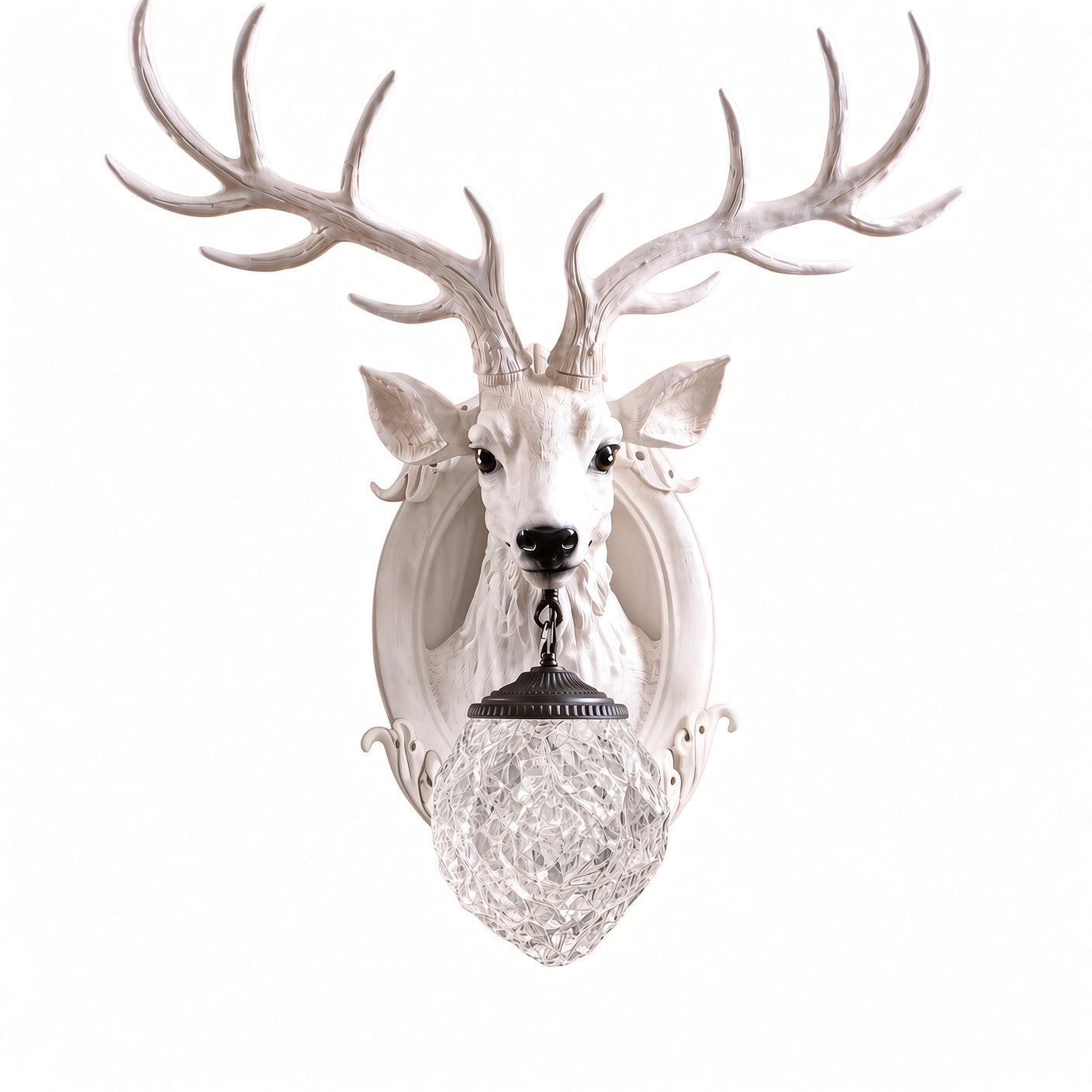 Deer Head Crystal Wall Sconce – White Decorative Wall Lamp