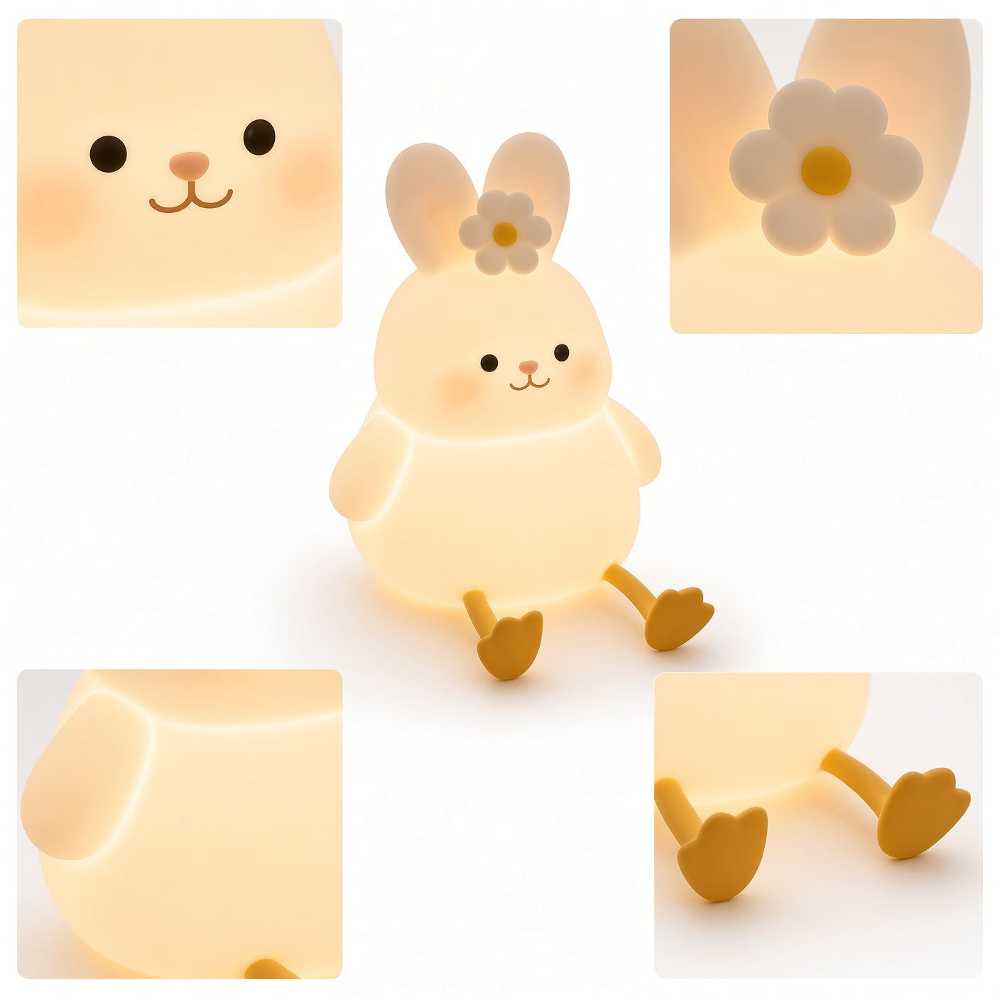 Cute Rabbit Night Light – Rechargeable Soft Silicone LED Lamp