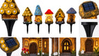 Solar Garden Stake Lights – Set of 5 Miniature House & Mushroom Pathway Lights