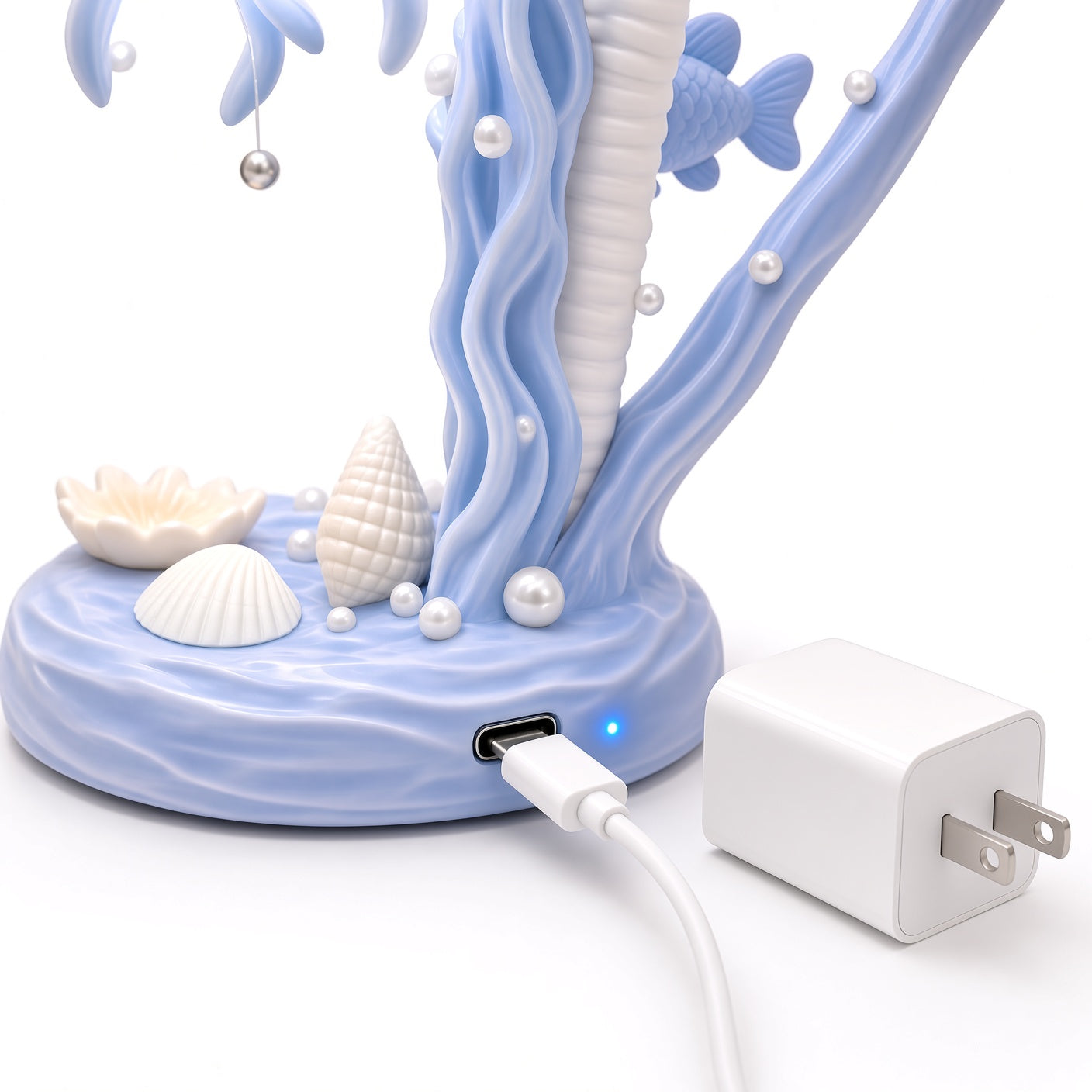 Jellyfish Ocean Night Light – Blue LED Table Lamp with Fish & Shells