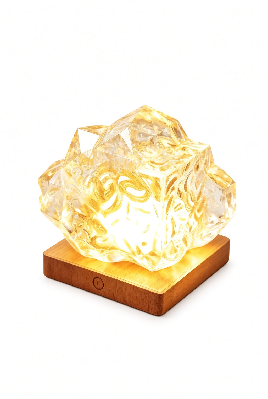 Crystal Rock Night Light – Rechargeable LED Bedroom Lamp with Wooden Base