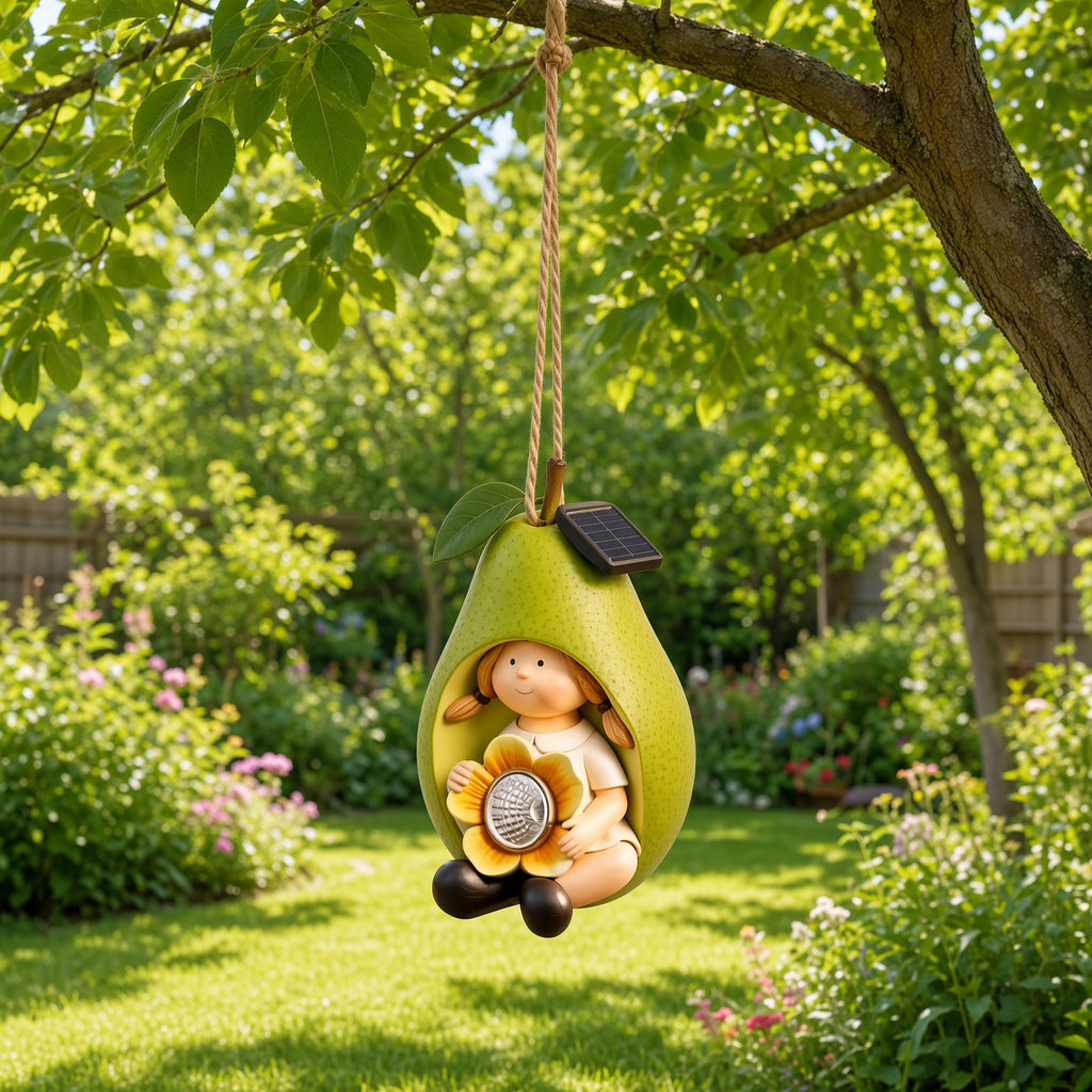 Pear Solar Hanging Light – Outdoor Decorative Garden Lamp with Girl Figure